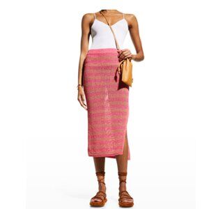 Rag and Bone Carson Striped Open-knit Pink Midi Skirt (S)
